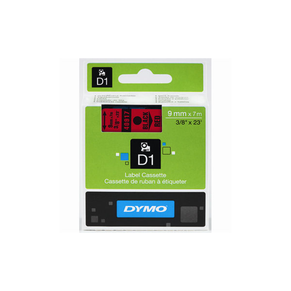 Dymo D1 labeltape 9mm, sort på rød