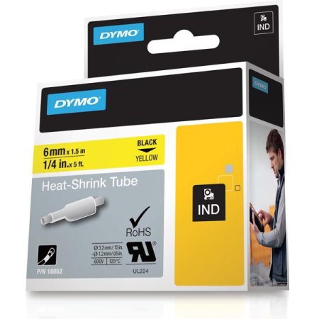 Dymo Rhinopro, 19 mm, krympeflex tape, hvid