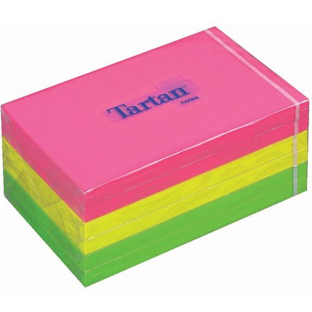 Tartan memoblok 76 x 127mm, pink, neongrøn, gul