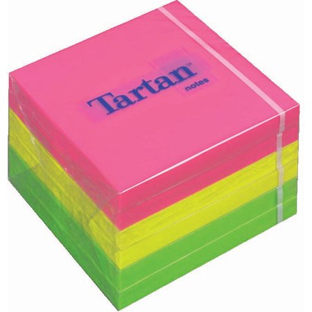Tartan memoblok 76 x 76mm, neongul, pink, grøn