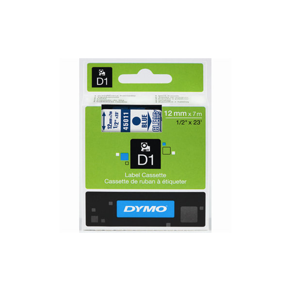 Dymo D1 labeltape 12mm, blå på klar
