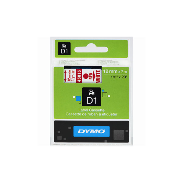 Dymo D1 labeltape 12mm, rød på hvid