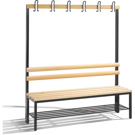 CP enkeltsidet bænk m/skohylde og knager, 150 cm