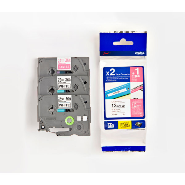 Brother TZe-32M3 labeltape 12mm, sort på hvid, 2st
