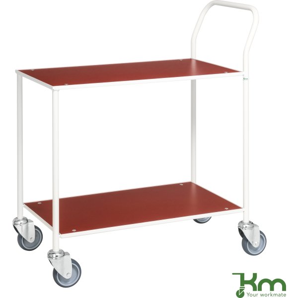 Rullebord - 2 hylder, 840x430x970, Hvid/Rød