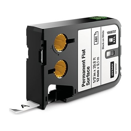 Dymo XTL, permanent polyester, 12mm, sort på hvid