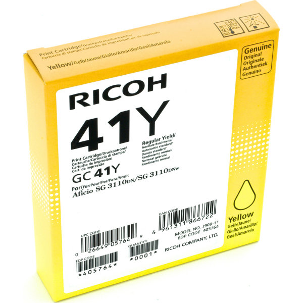 Ricoh 41Y/405764 blækpatron, gul, 2200 s.