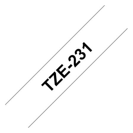 Brother TZe-231 labeltape 12mm, sort på hvid