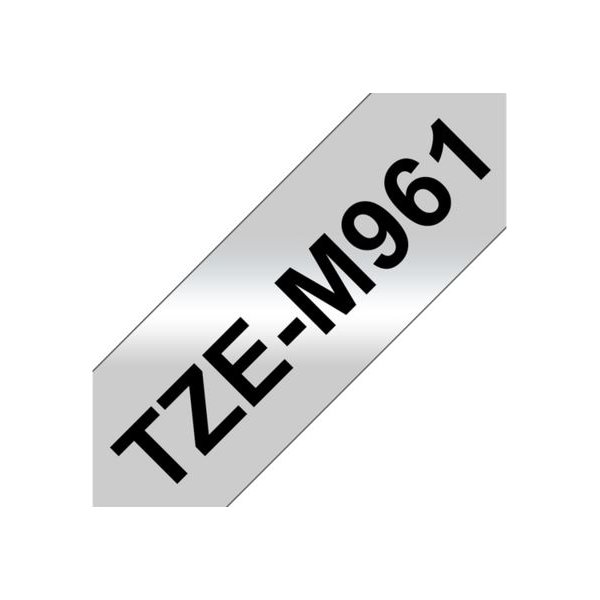 Brother TZe-M961 labeltape 36mm, sort på mat sølv
