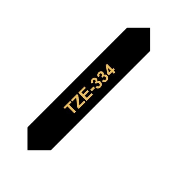Brother TZe-334 labeltape 12mm, guld på sort
