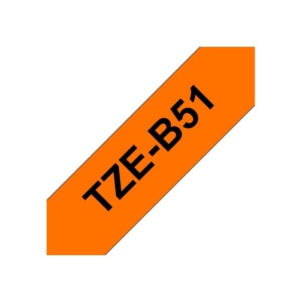 Brother TZe-B51 labeltape 24mm, sort på neonorange