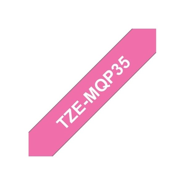 Brother TZe-MQP35 labeltape 12mm, hvid på pink