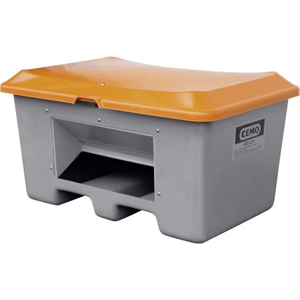 Salt-/sandbeholder 400 L,bund-/gaffelåb,Grå/orange