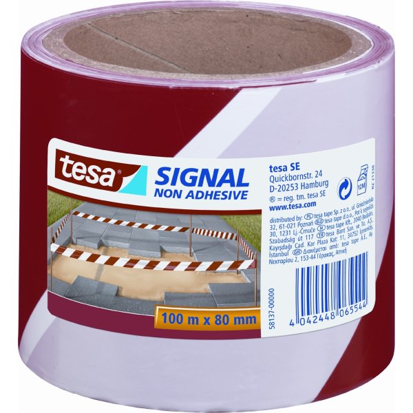 tesa Signal Afspærringsbånd 80 mm, rød/hvid