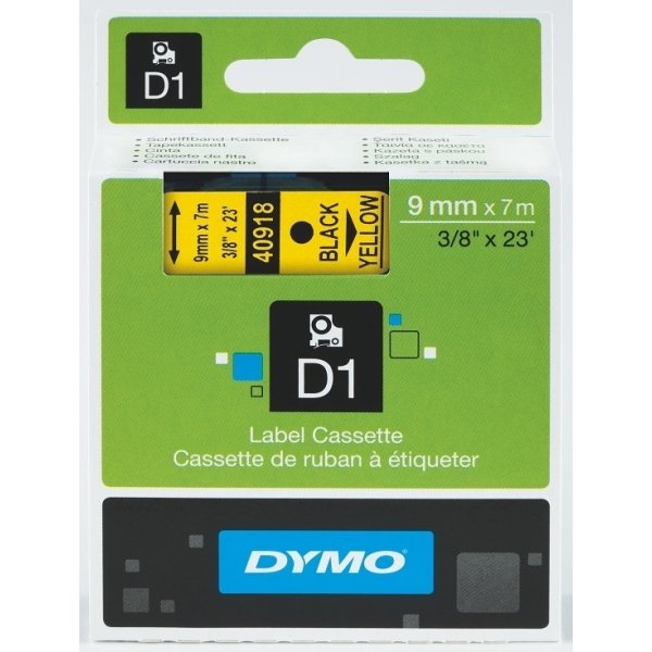 Dymo D1 labeltape 6mm, sort på gul