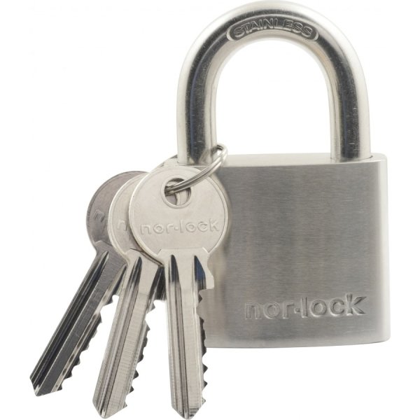 Nor-Lock hængelås m/nøgle i sølv, 50 mm