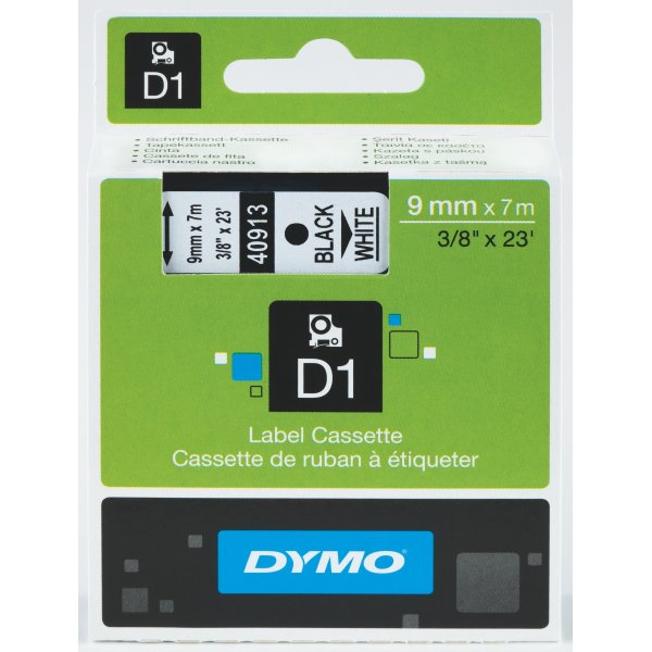 Dymo D1 labeltape 9mm, sort på gul