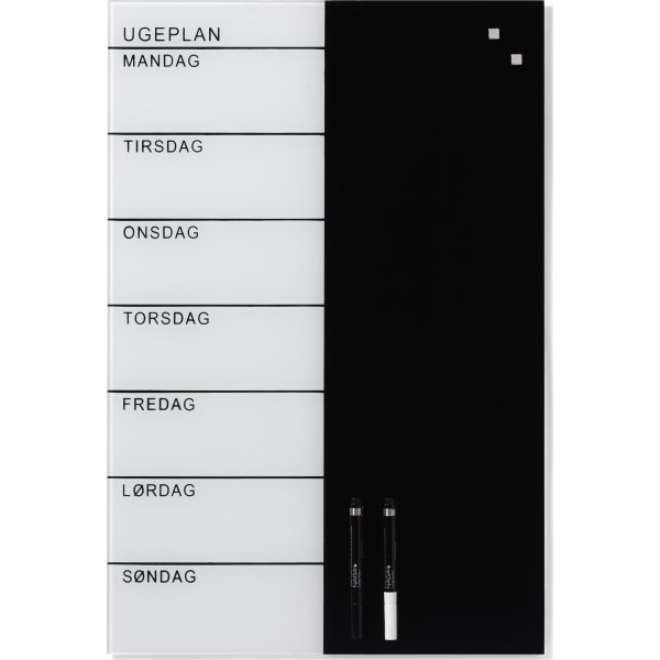 Magnetisk glastavle med ugeplan og notesfelt