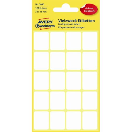 Avery 3043 manuelle etiketter, 22 x 18mm, 120 stk