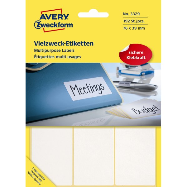 Avery 3329 manuelle etiketter, 76 x 39mm, 192stk
