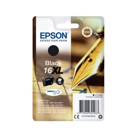 Epson T1631/C13T16314012 XLblækpatron, sort, 500s