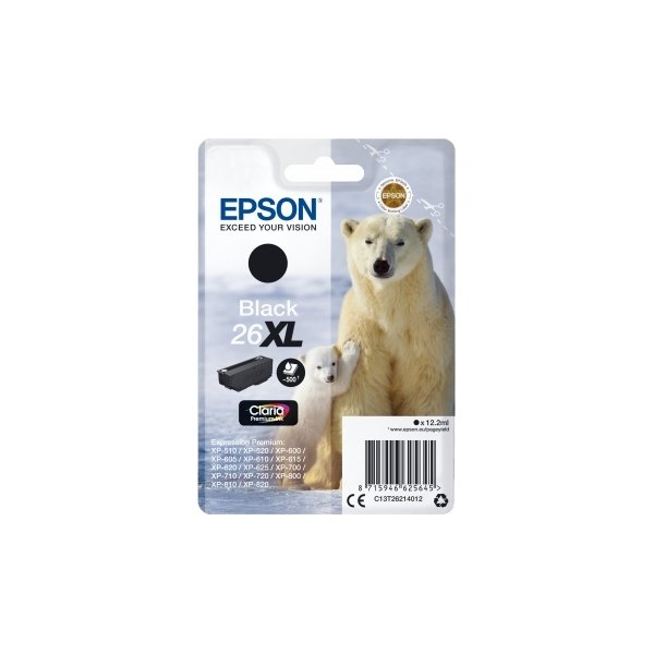 Epson T2621 XL blækpatron, 500s, sort