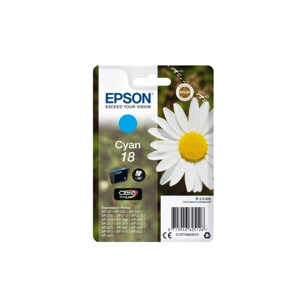 Epson 18/C13T18024022 blå blækpatron, 180s m/alarm
