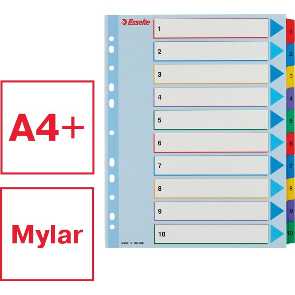Esselte Mylar register A4, 1-10, overskrivbar