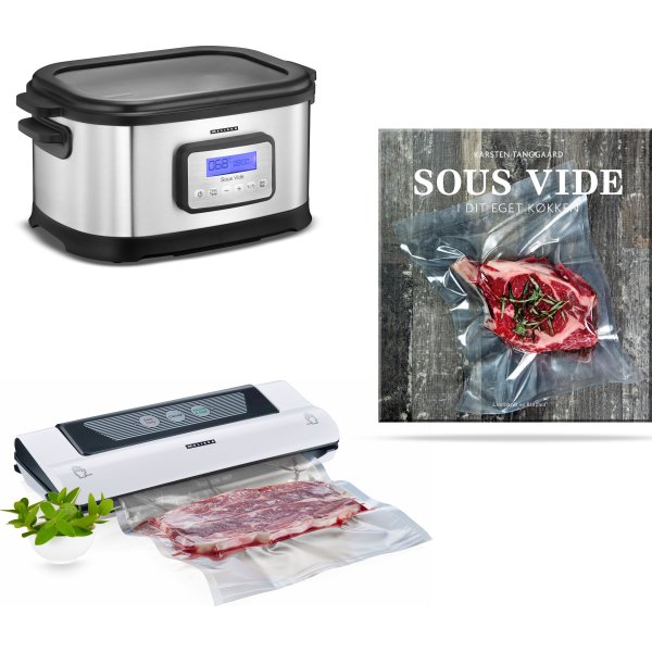 Sous Vide startsæt:Kogekar+vakuumpakker+kogebog