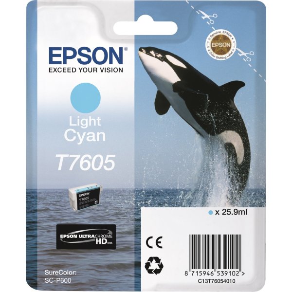 Epson T7605 HD blækpatron, Lys Cyan, 25.9ml.