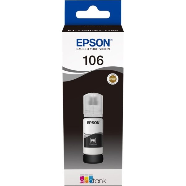 Epson T106 blæktank, foto-sort, 70ml