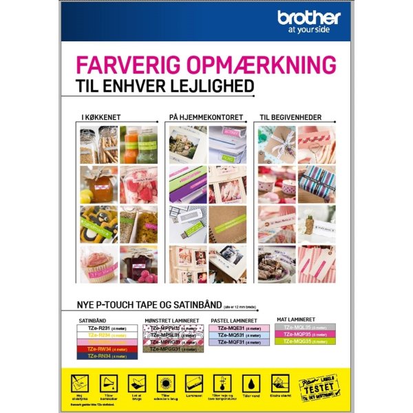 Brother TZe-MPPH31 labeltape, 12mm sort på prikket