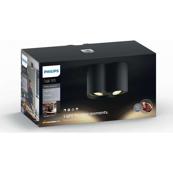 Philips HUE Pillar GU10 2x spotlys, sort + kontakt
