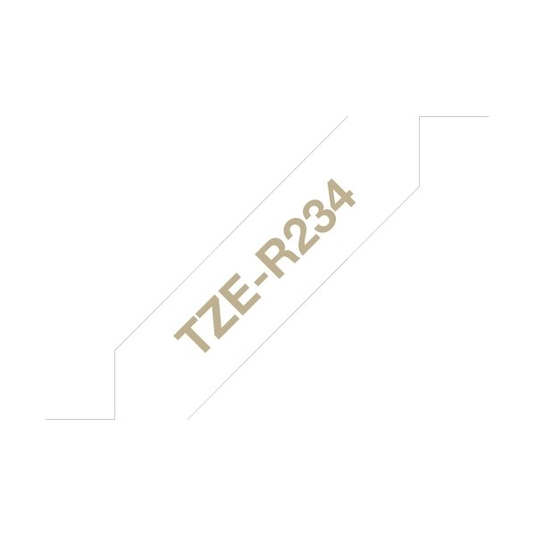 Brother TZe-R234 guld tekst på hvidt silkebånd
