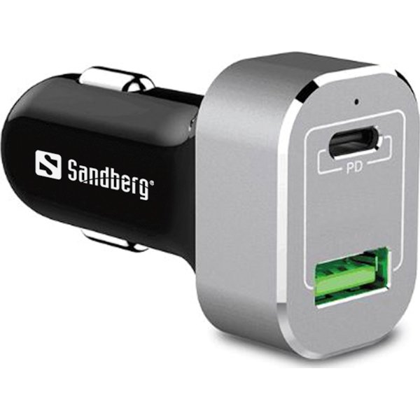 Sandberg biloplader - 1x USB-C PD og 1x QC 3.0