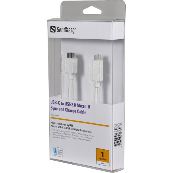 Sandberg USB-C til USB 3.0 Micro-B kabel, hvid(1m)
