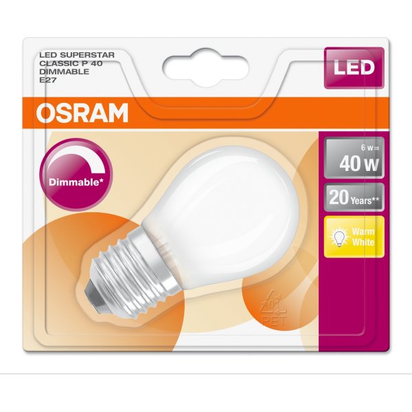 Osram LED Retro Kronepære E27, 4,5W=40W, dæmpbar