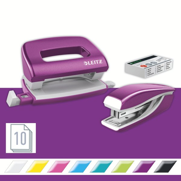 Leitz WOW Mini hul & hæft sæt, lilla metallic