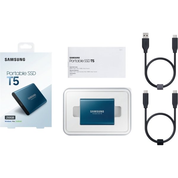 Samsung T5 ekstern SSD harddisk 250GB, blå