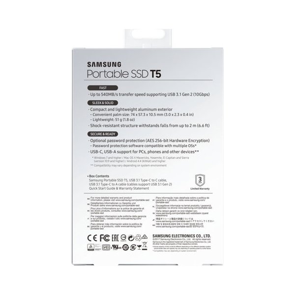 Samsung T5 ekstern SSD harddisk 2TB, sort