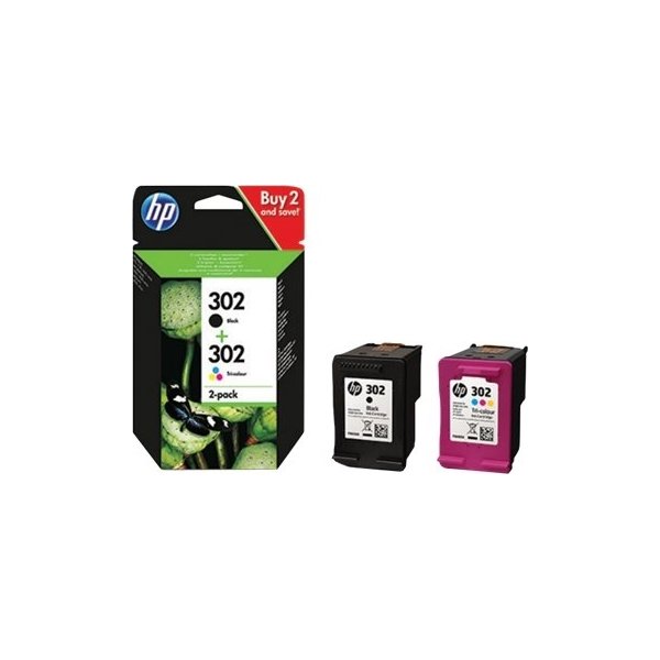 HP No302 blækpatroner K+CMY combo 2-pack