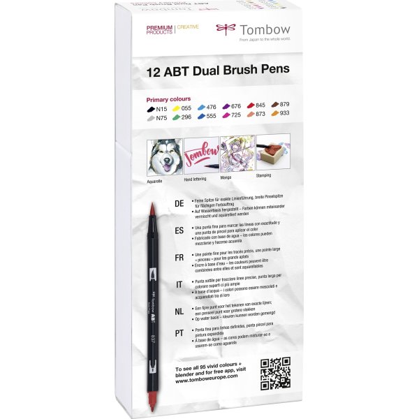 Tombow ABT Dual Pensel/Tousch, basisfarver, 12 stk