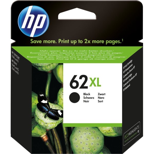 HP No62XL blækpatron, blister, sort, 600s