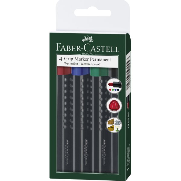 Faber-Castell Grip Marker, skrå spids, 4 stk.