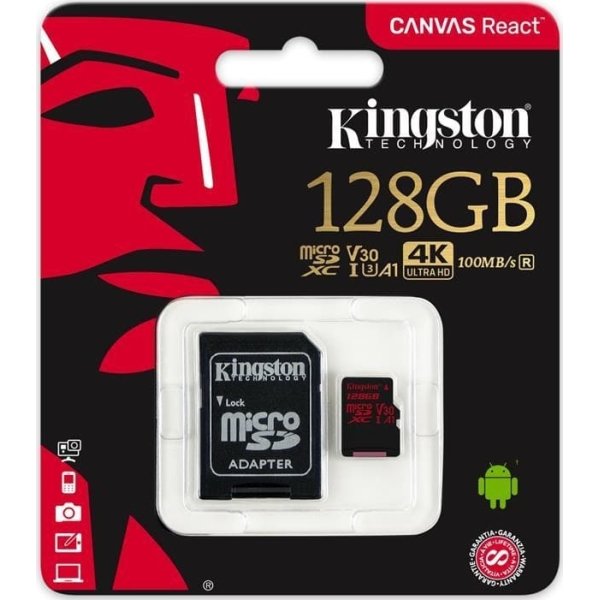 KINGSTON Canvas React 128GB microSDXC hukom.kort