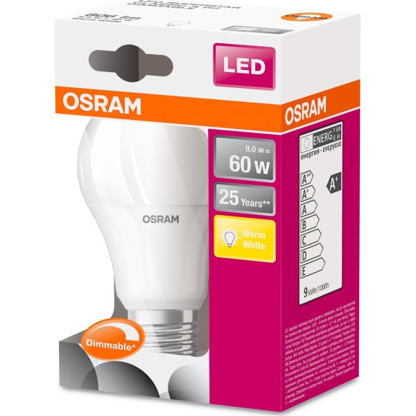 Osram LED Standardpære E27, 10W=60W, dæmpbar