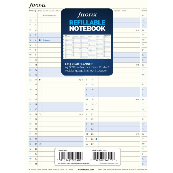 Filofax Årsplan 2019 til Byg-Selv notesbog