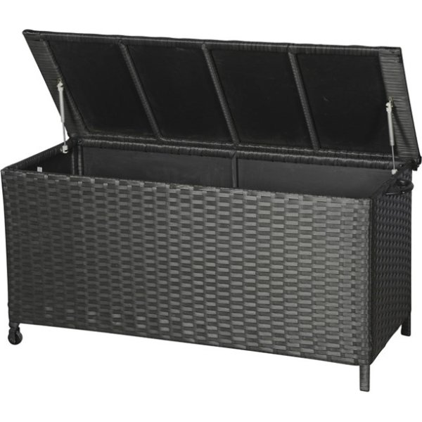 Victor hyndeboks i sort polyrattan, inkl. hjul