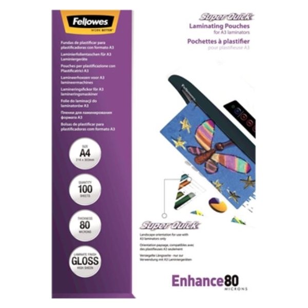 Fellowes Enhance 80 mic A4 Lamineringslomme, gloss
