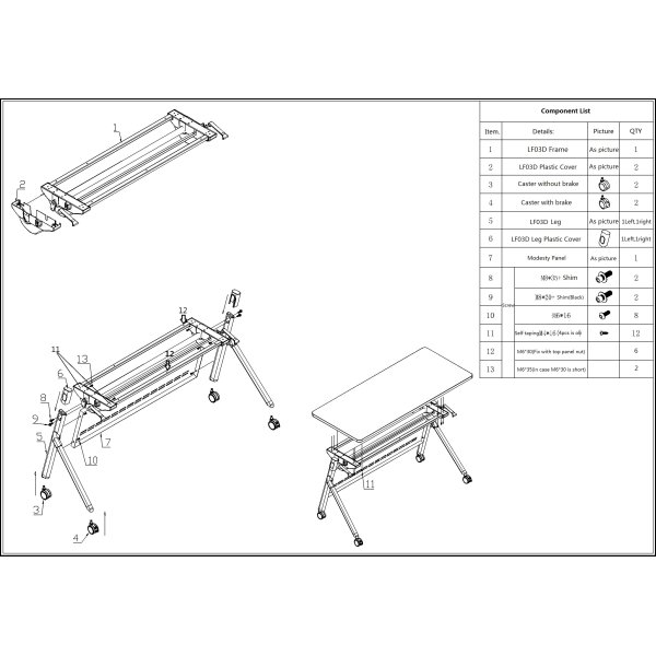 Flip-top bord 140x60 cm, Hvid